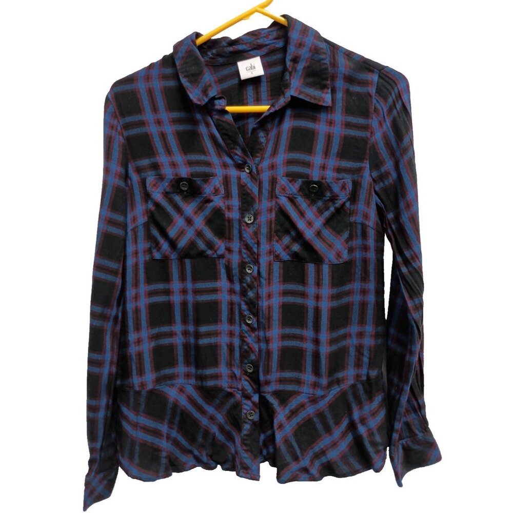 CAbi Womens Moody Shirt Small Plaid Flannel Peplum‎ Button Up Preppy Casual 3431